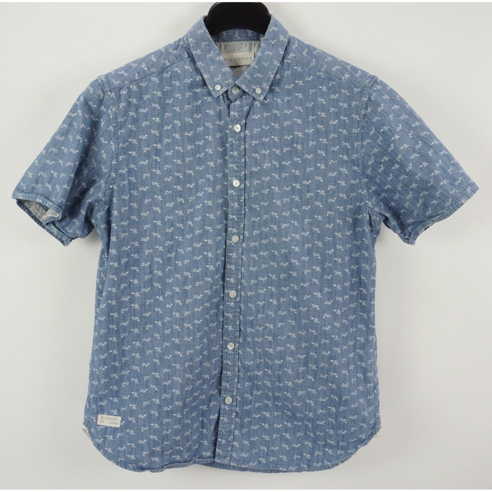 7 Diamonds Silver Spring Men's Large Short Sleeve Blue Floral Button Down Shirt‎